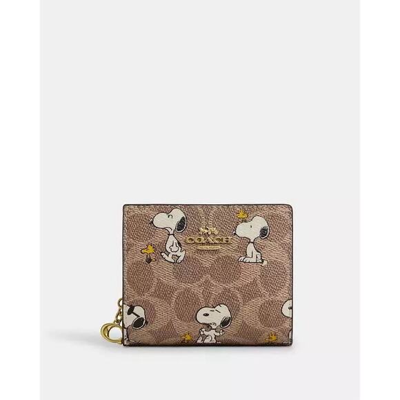NWT Coach X Peanuts CBN32 Snap Wallet In Signature Canvas &Leather Snoopy Print - Picture 7 of 10